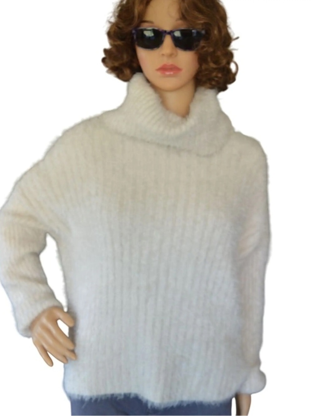 Fate Women's Cream Fuzzy Turtleneck Sweater
